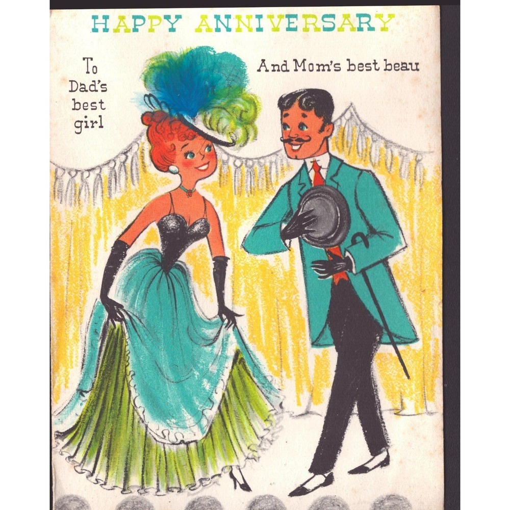Vintage American Greetings Anniversary Card Parents Mid-Century 50 AG 677A